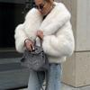 Wintermode Pelz Feder Oberbekleidung für Damen Revers Hohe Taille Warm Locker Langarm Pendelmantel Weiblich Pelz Feder