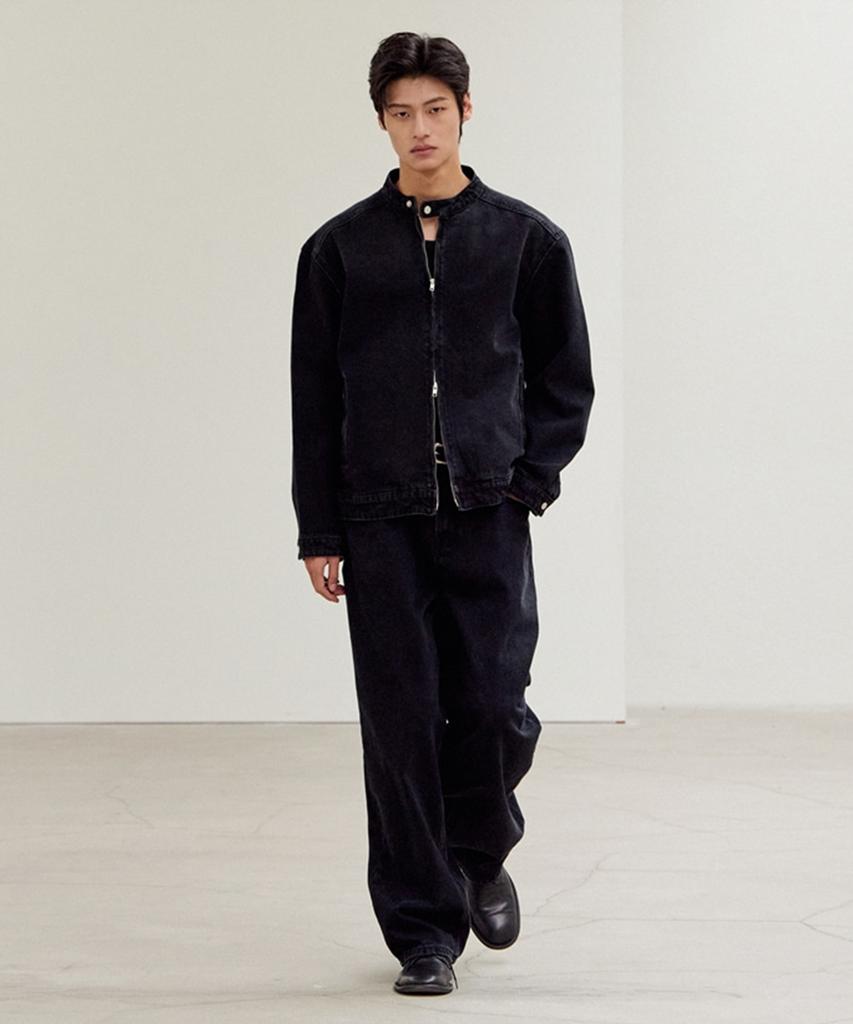 Mood Inside Line Washed Biker Denim Jacket Black