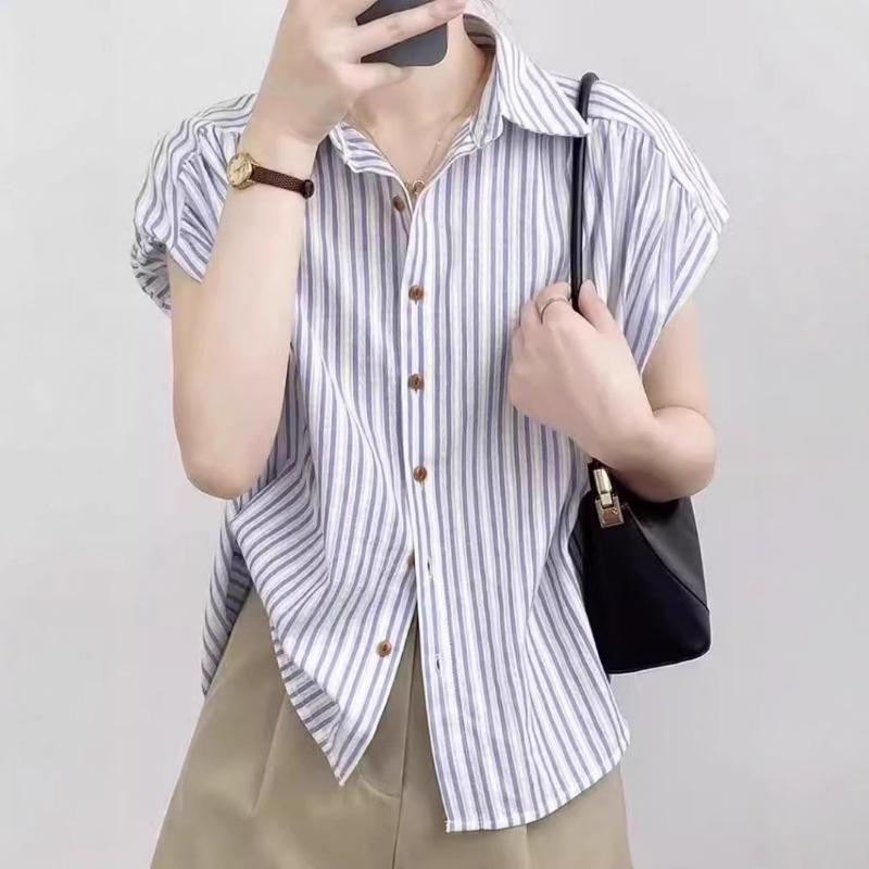 Summer New Women's Small Flying Sleeve Striped Shirt High-end Small Fresh Loose Shirt