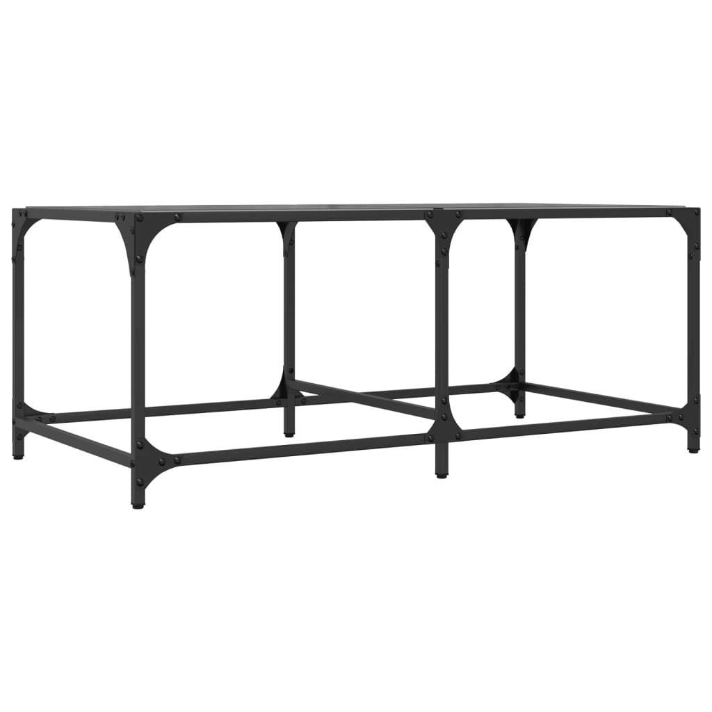  Coffee Table with Black Glass Top, 98.5x50x40 Cm, Steel