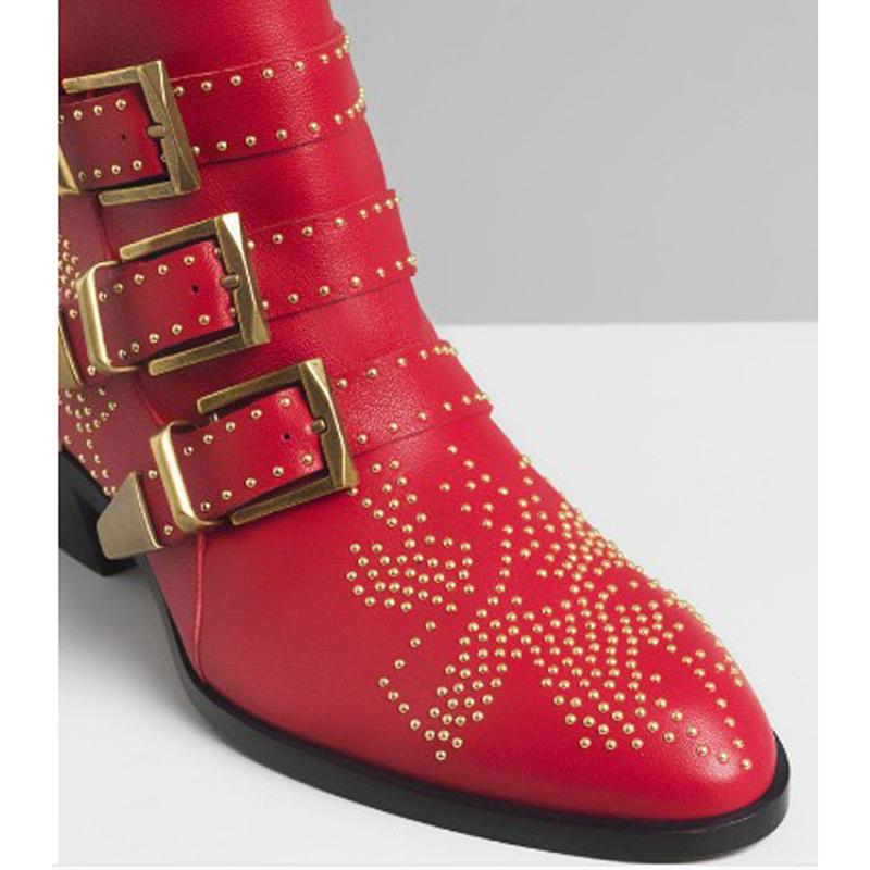 Fashion Brand Catwalk Rivet Cow Leather Short Boots Autumn Winter Retro Large35-45 Ankle Boots4cm Thick Heel Rock Night Club Women Shoes
