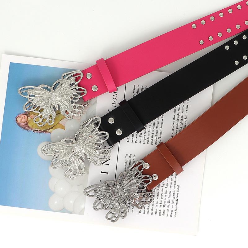Women S Y2k Butterfly Rivet Belt Hollow Out Waistband Fashion Accessory