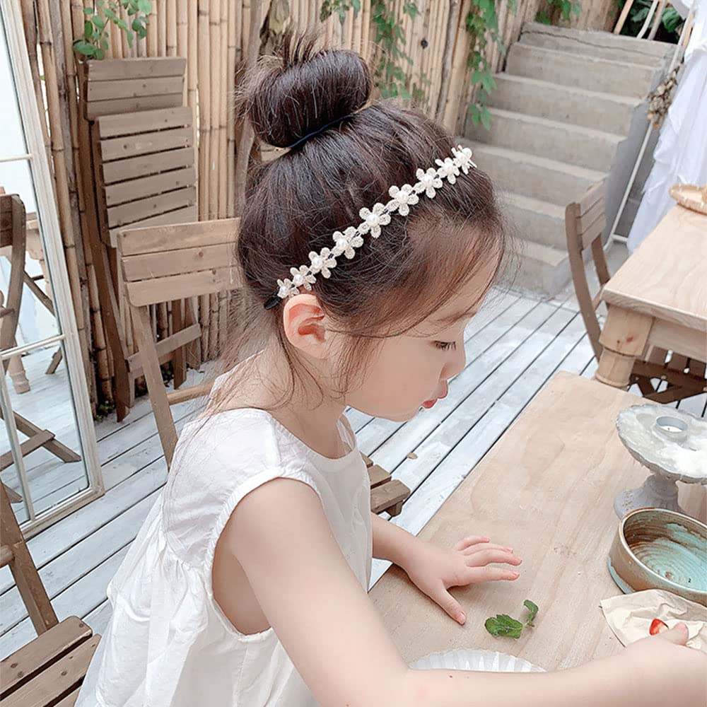 MOMI Flower Ribbon Headband for Kids, Pearl Hair Ornament for Photo Shoots, Graduations, Entrance Ceremonies, and Commemorative Photos (Set of 2)