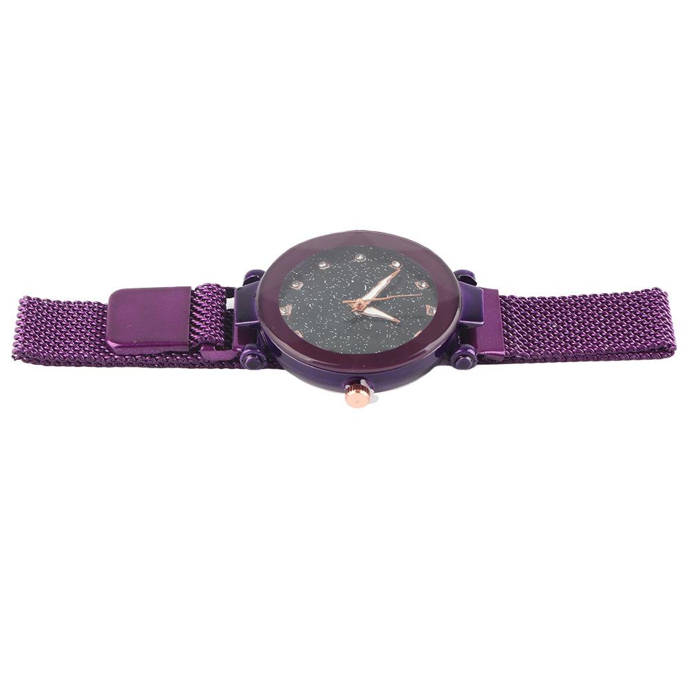 Casual Alloy Quartz Round Dial Female Rhinestone Watch Silicone Strap Wristwatch (Purple)