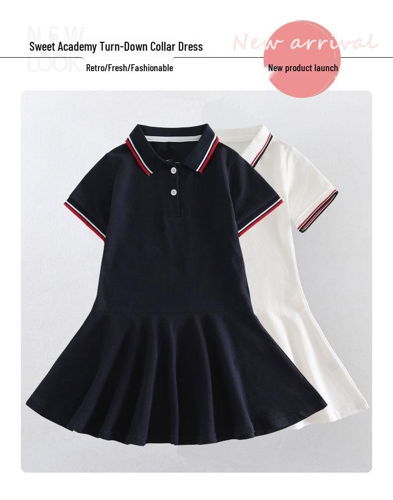 Exquisite Girls' Summer Cotton Polo Dress - Academy Style Princess Dress School Uniform