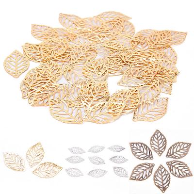 50Pcs Charm Filigree Hollow Leaves Pendant Diy Jewelry Making Leaves Metal Craft
