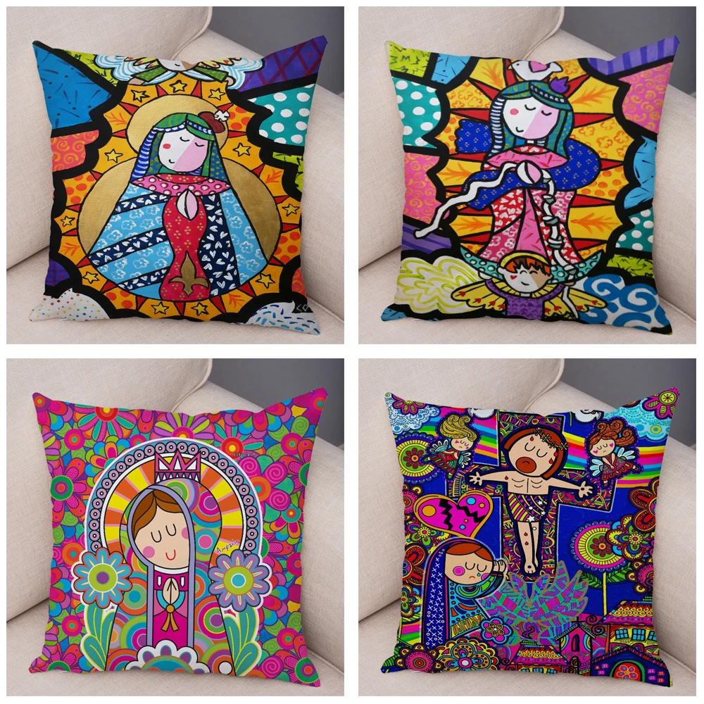 Jungfrau Maria Kunst Kissenbezug Dekoration Kawaii Cartoon Kinder Sofakissenbezug Zuhause Auto
