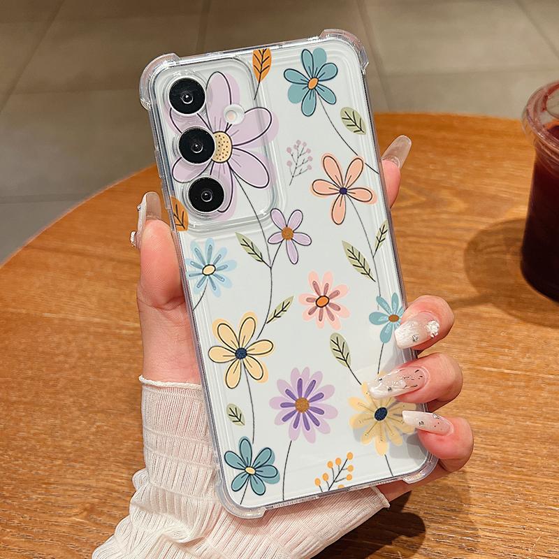 Blumenmuster Handyhülle Für Samsung Galaxy S26 S25 S24 S23 Ultra S22 S26 Plus S21 S24 S25 FE Transparent Stoßfest Weiche Abdeckung
