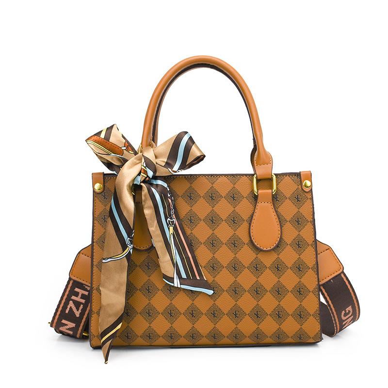 Europe and the United States Retro Ribbon Women's Bag Letters Floral Wideband Tote Bag Simple Hundred Shoulder Crossbody Bag PU