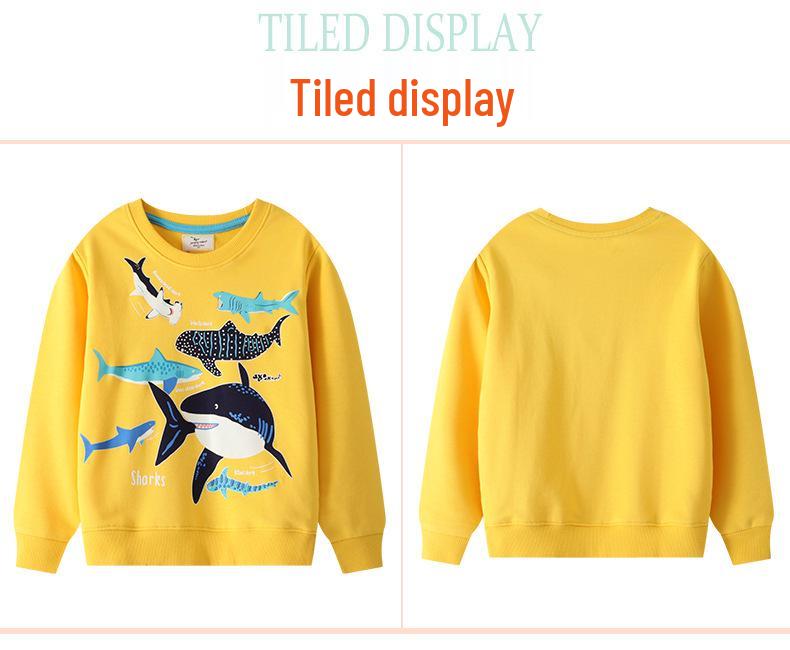 Boys' Luminous Shark Party Hoodie – European & American Style, Round Neck, Autumn Top for Small & Medium Kids.
