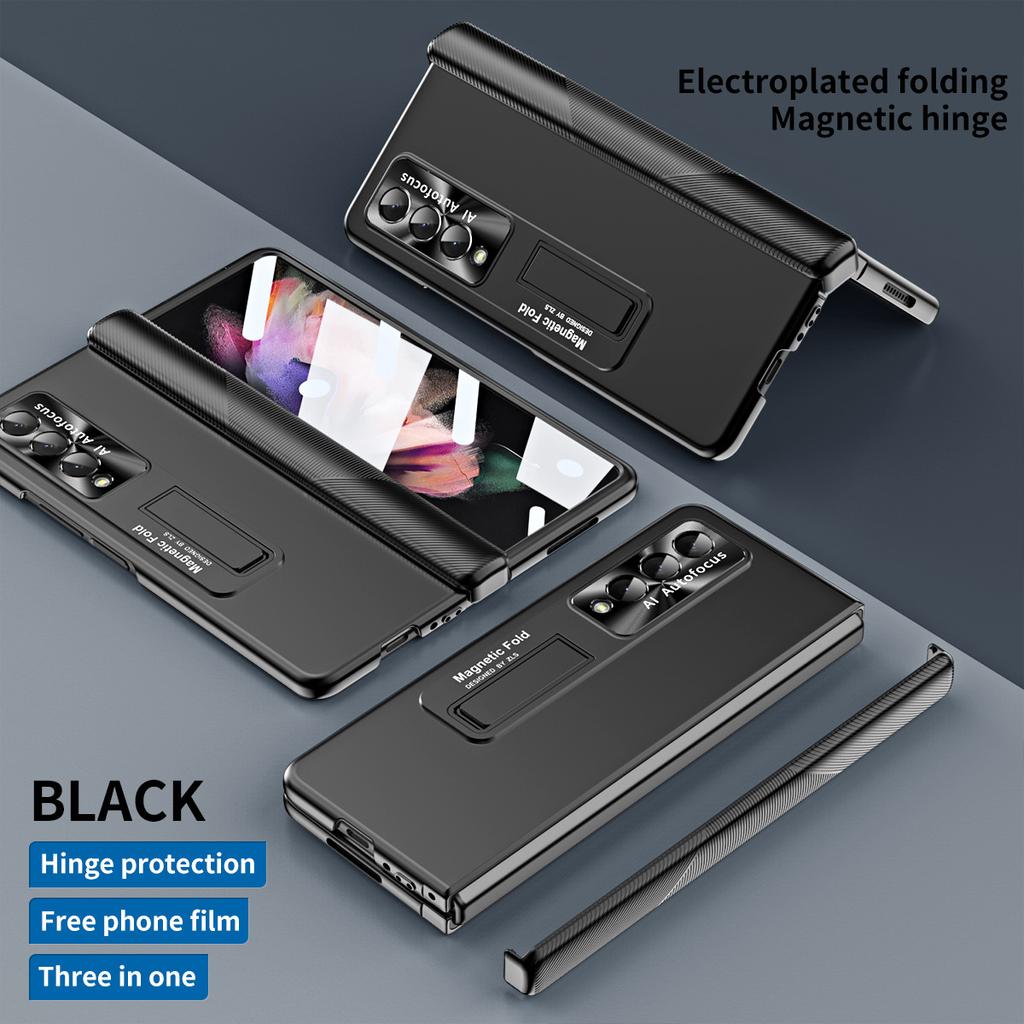 Magnetic Hinge Bracket Case For Samsung Galaxy Z Fold 4 3 5G Cover With Electroplated Lens Film Case For Galaxy Z Fold4 Fold3