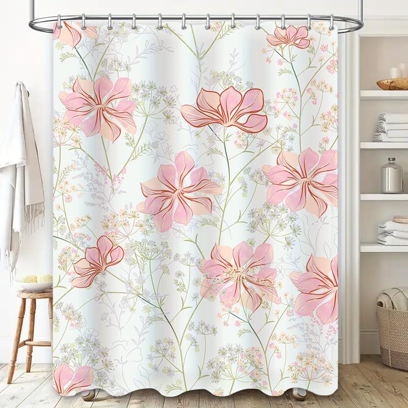 Delicate Pink Flower Printed Shower Curtain Bath Mat Home Decor Waterproof Decorative Window Decoration for Kitchen Bathroom 3D