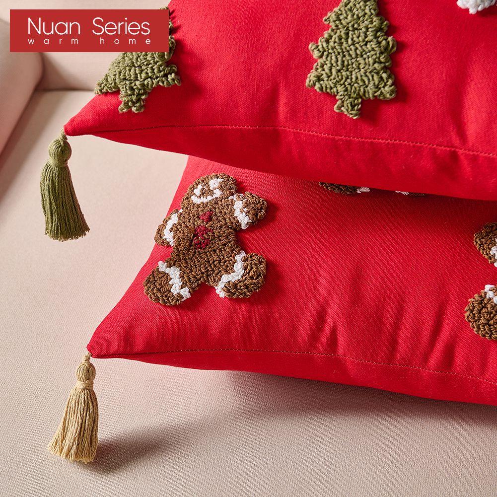 1PC Nuan Series Fashionable and Versatile Christmas Style Red Pillowcase Plush Embroidery Soft Cushion Cover for Sofa Living Room Bedroom Home Decor