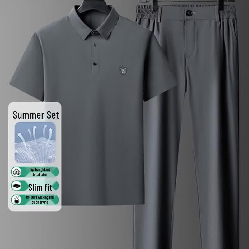 Hengyuanxiang Men's Dad Style Summer Sports Two-Piece Set