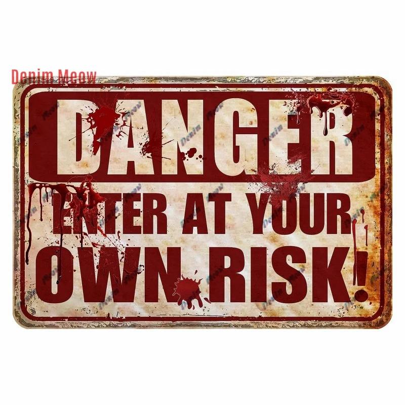 Vintage Witch Halloween Wall Art Poster, No Trespassing Metal Sign, Warning Tin Plates for Gift, Bar Party, Room Decoration WY68