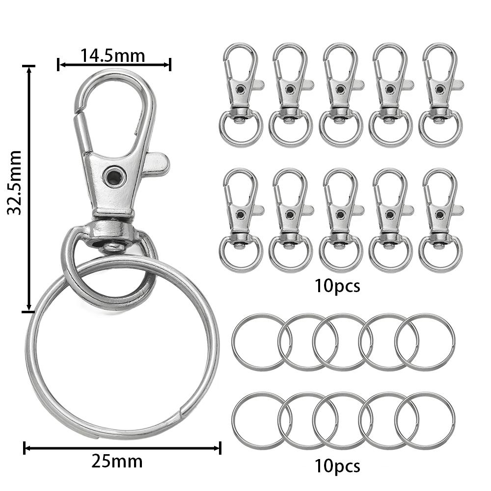 20pcs/lot Swivel Snap Hooks With Key Rings Key Chain Clip Hooks Lobster Claw Clasps For Bag Dog Chains Keychains DIY Jewelry