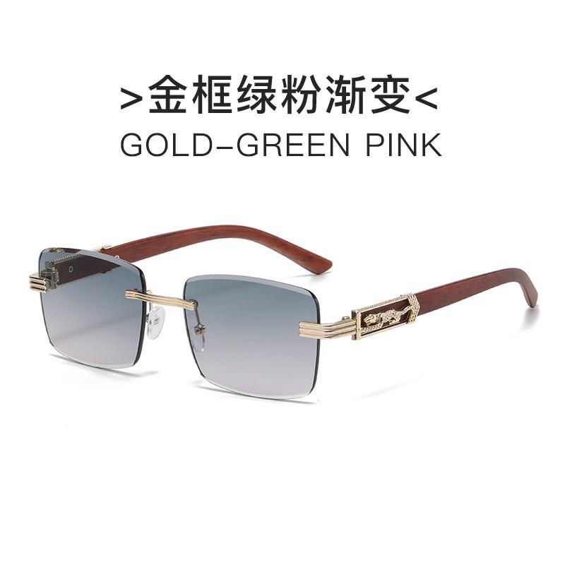 Wood Grain Legs Cheetah Decorative Sunglasses Colorful Retro Frameless Square Leopard Head Metal Sunglasses