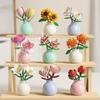 Buquê de flores de planta em vaso de blocos de montar, rosas, lírios de blocos de montar, brinquedos com vasos de flores, enfeites fofos para sala de estar, presente