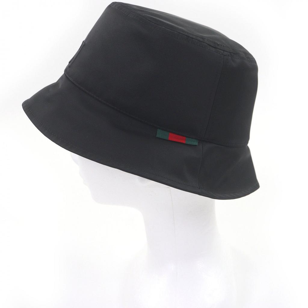 Pristine GUCCI Hat Embossed Logo Sherry Line Bucket Black Nylon Mens XL 813534 Used