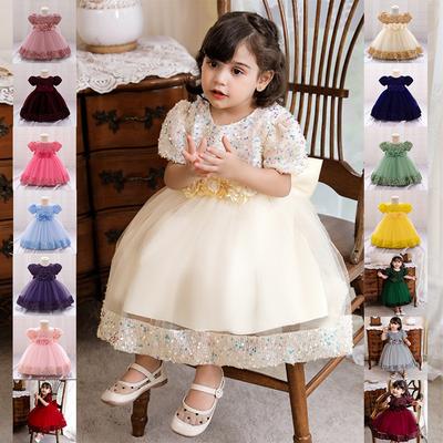 Kids Sequin Birthday Dress Summer Wedding Flower Girls Dress Toddler Baptism 1st Birthday Dress Baby Girl Clothes Princess Wedding Party Kids Costume