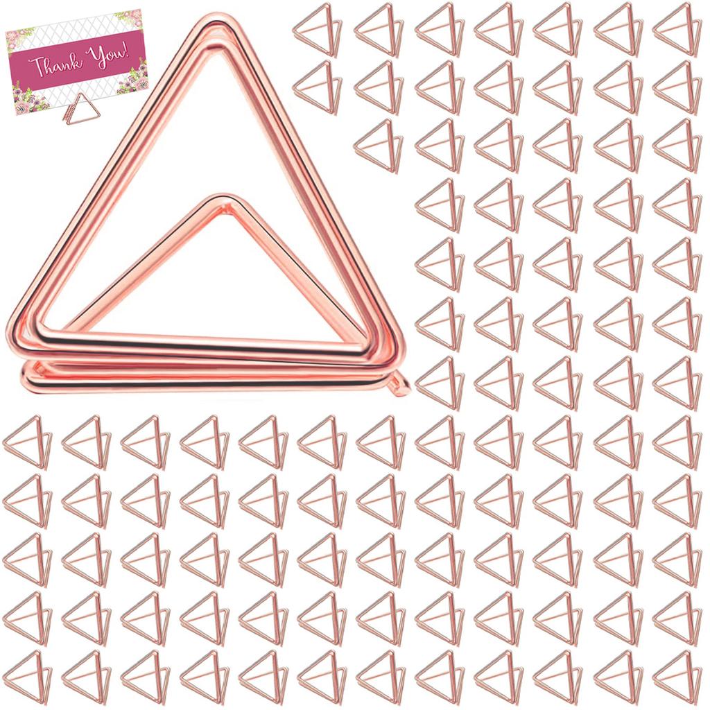 100Pcs Table Card Holder Triangle Shape Card Stand Clip Metal Table Number Holders Place Card for Wedding Party Office Desk