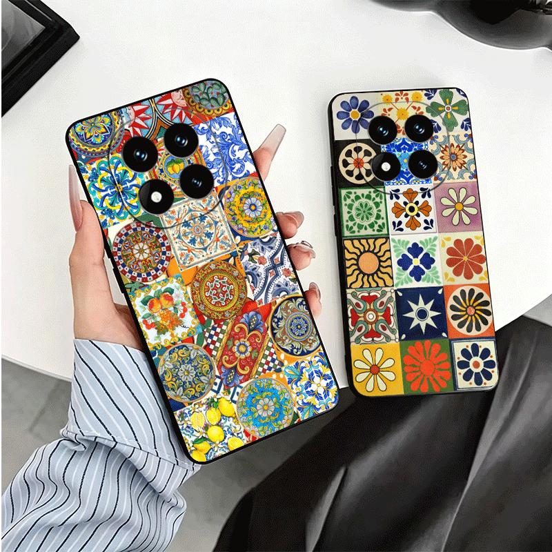 Italian Sicilian Style Floral Pattern Soft Phone Case for Xiaomi Redmi Note 12 13 14 15 Pro Plus 11 12S 11S 11T 10 4G Black Cove