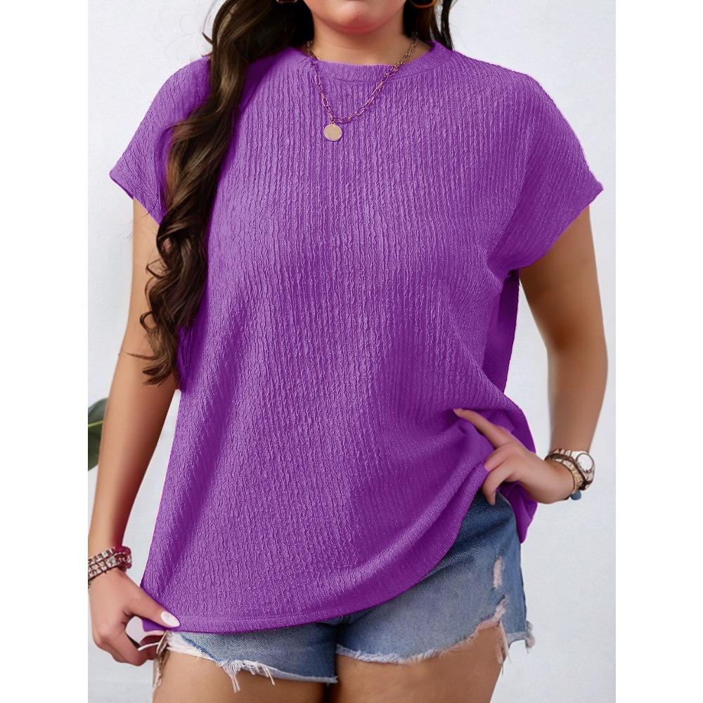Summer New Plus-size Fashionable Women's Round-neck Solid Color Small Flying Sleeve Short-sleeved T-shirt