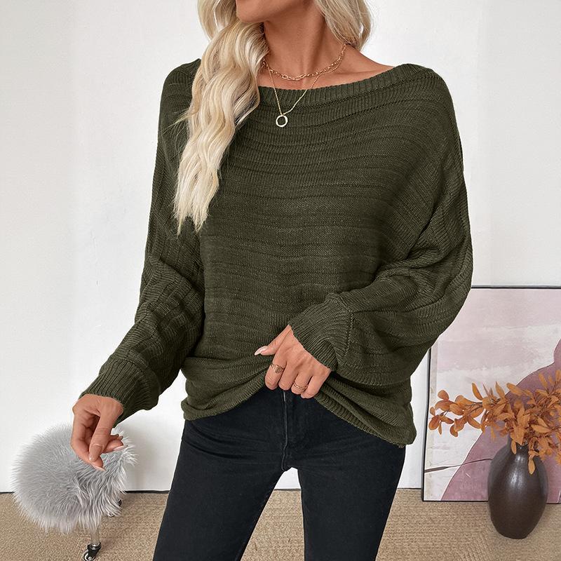 Autumn Winter Loose Casual Solid Color Off the Shoulder Sweater Women All-match Bottomed Knitting Pullover Top