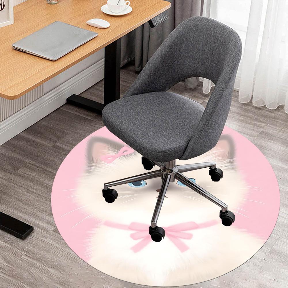 

1pc cat bow Round Chair mat office Area Rug - Non-Slip, Floor Mat for Office, Bedroom, and Indoor Decor p127155 80cm by 80cm