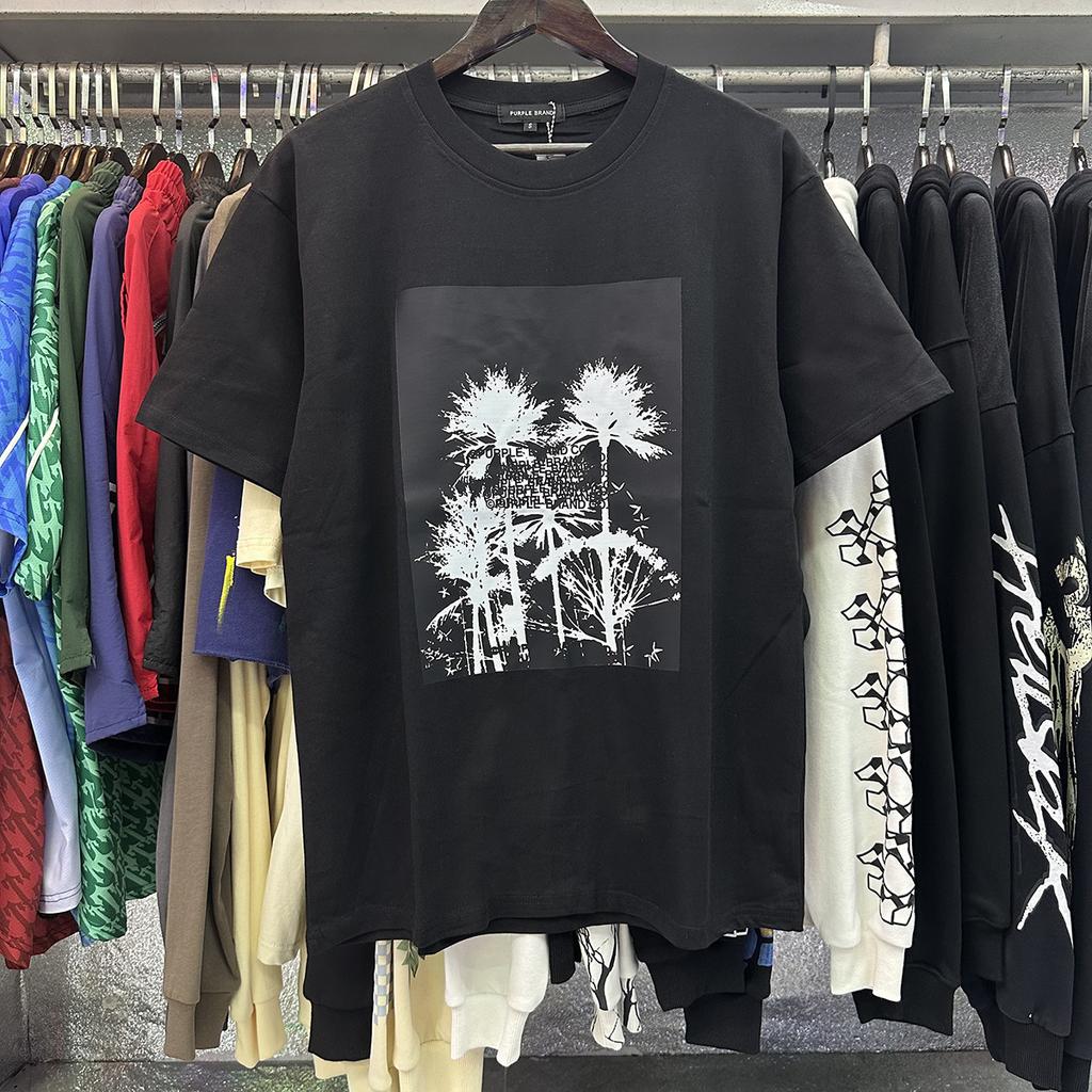 PURPLE letter print crew neck pullover short-sleeve 2023 summer new European and American trendy brand T-shirt collection tops