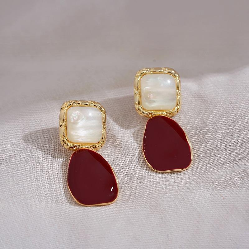 French Retro Elegant Water Drop Wine Red Female Earrings Ladies Earrings Christmas Gift Jewelry