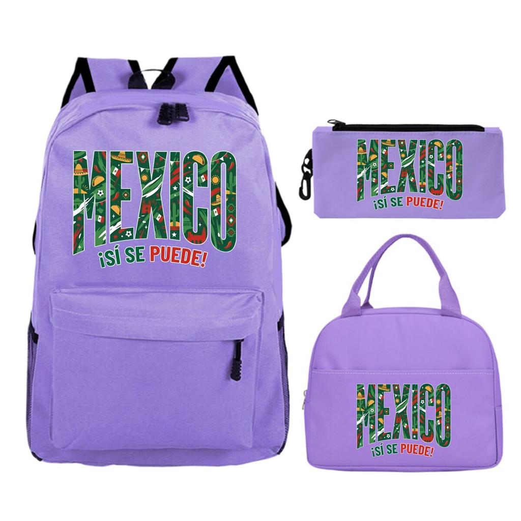 Fun Mexico Brazil Letter Print 3pcs Set Backpack Soccer Lover Kids Boys Girls Bagpack Pen Bag and Lunch Bags Suit Gifts