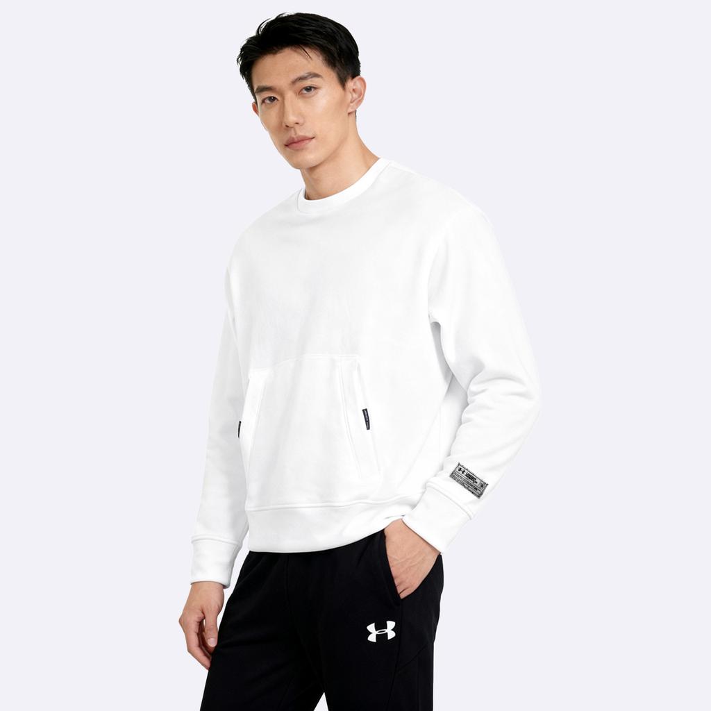 Under Armour Solid Knit Crew Neck Casual Sport Sweatshirt Men Tops White 1377172-100