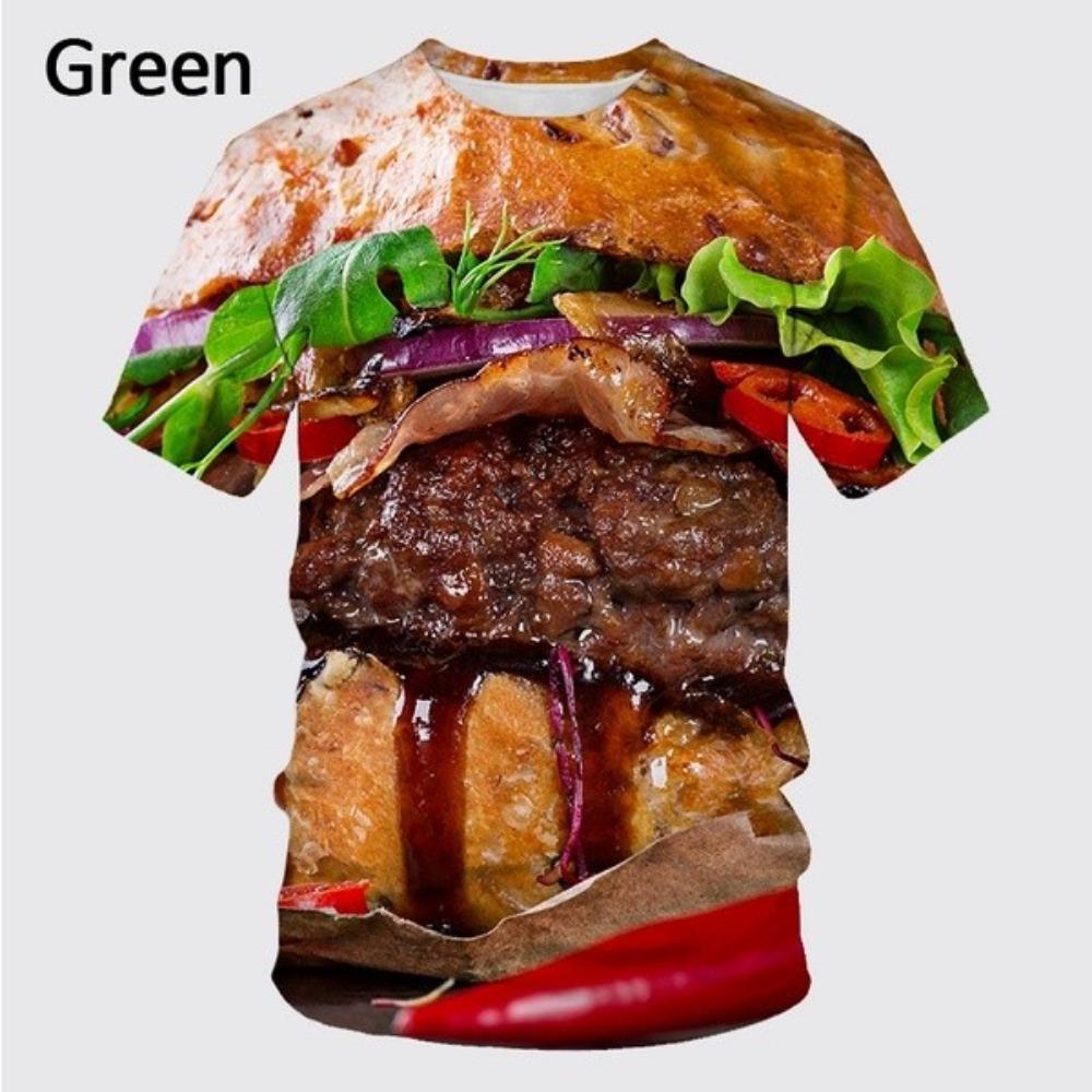 Fashionable Burger, Pizza, and French Fries 3D Printed New Men's Round Neck Summer Short sleeved Top T-shirt