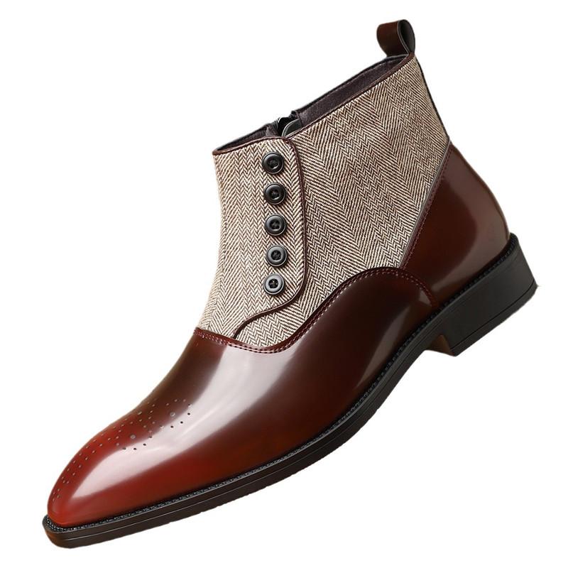 New Winter Fashion Mixed Color Patchwork Ankle Boots Men's Pointed Leather Casual Shoes Luxury Designer High Tops Zapatos Hombre