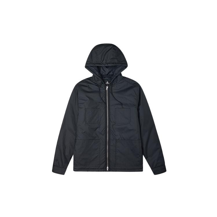 Men s Converse Casual Sports Cargo Hooded Long Sleeves Padded Black Jacket Unisex 10021637-A01 XS