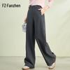 Fanzhen Women's High-Waist Wide-Leg Wool Blend Casual Pants