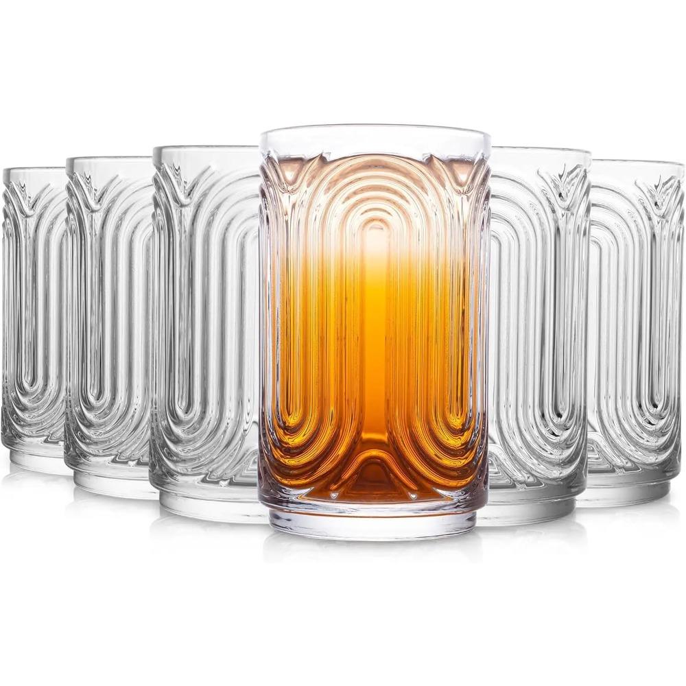 

Набор из 6 винтажных стеклянных изделий - стаканы для питья воды 14 унций, стакан из рифленого стекла в стиле ар-деко, коктейльные бокалы