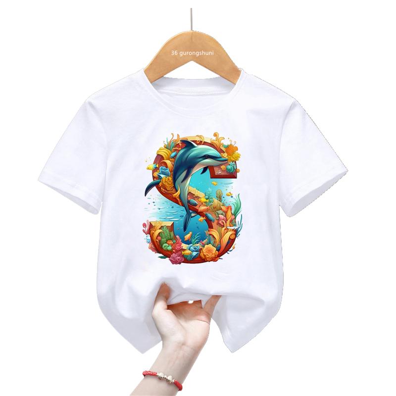 Watercolor Dolphin Love Printed Tshirt Girls/Boys Harajuku Kawaii Kids Clothes Summer Fashion Short Sleeve T-Shirt