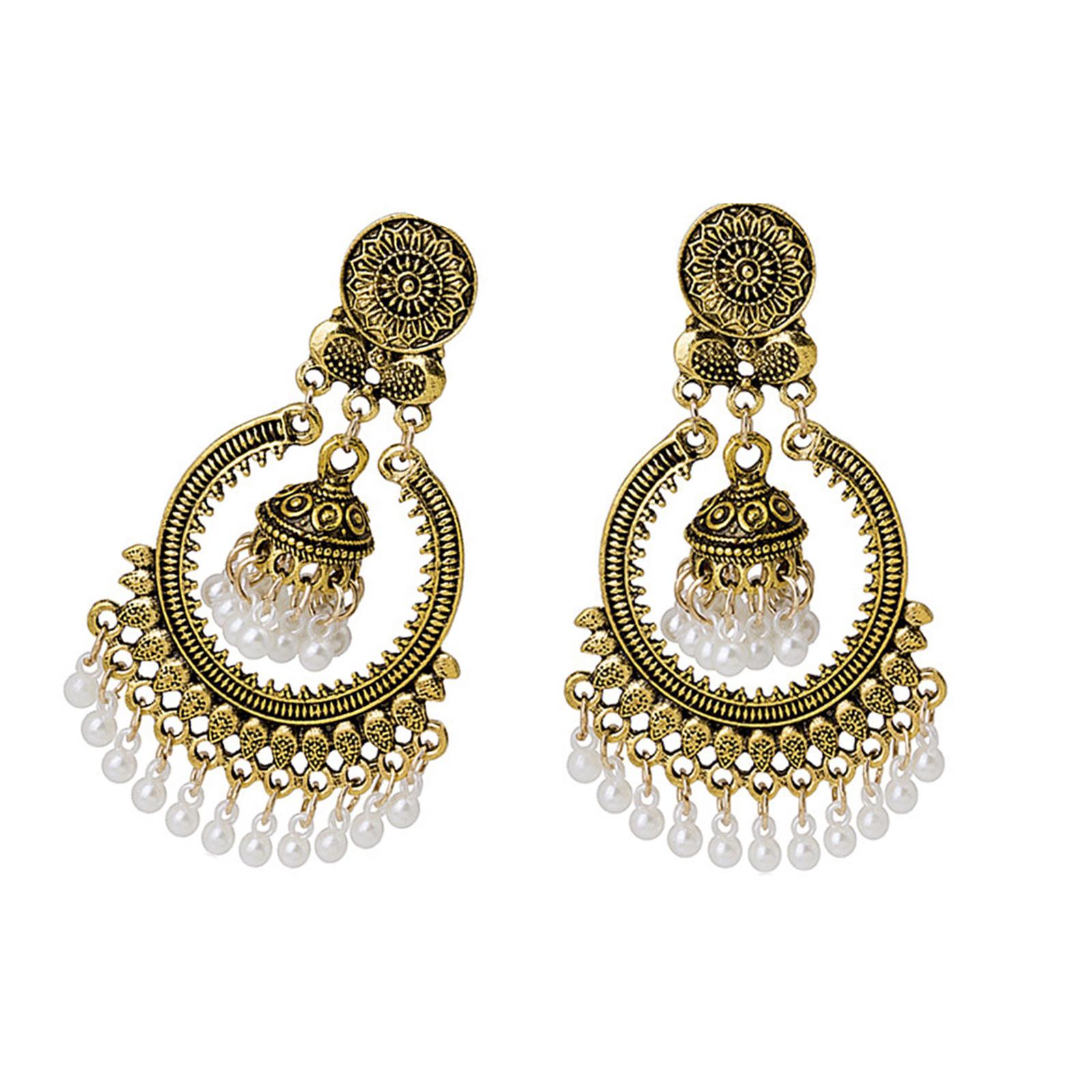 

Серьги ручной работы Жемчужные серьги с кисточками Винтажные длинные серьги-подвески Текстура сплава Подходят для вечеринок и свадеб золотой