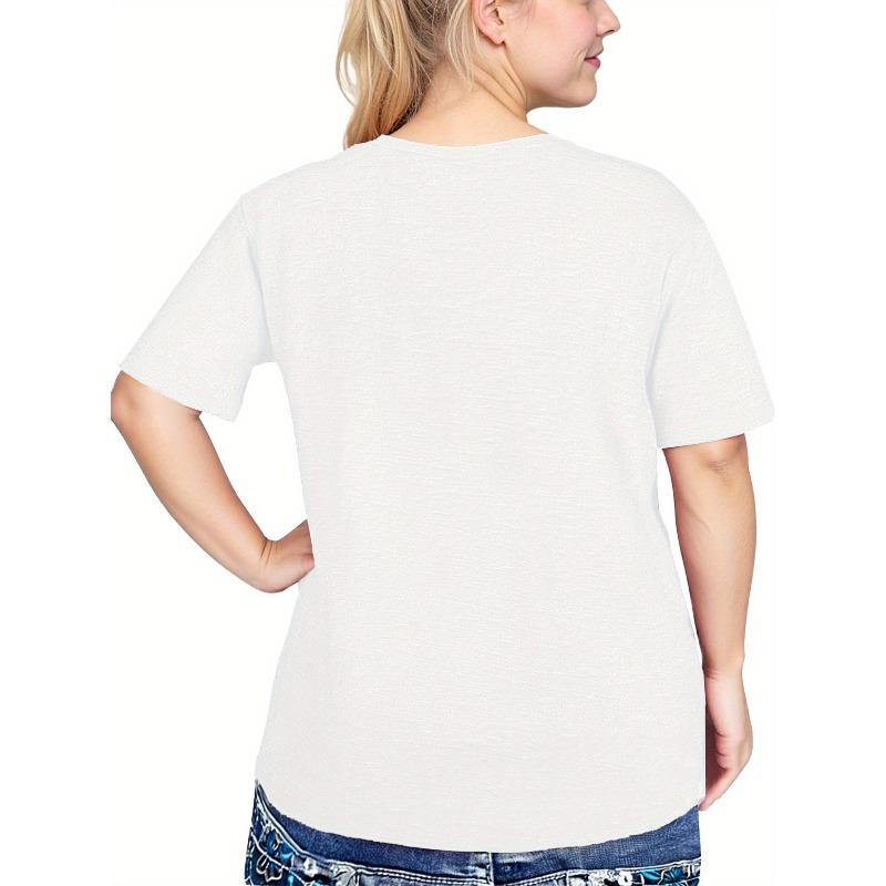 Damen Übergröße Rundhals Kurzarm T-Shirt Blumiges Herz Botanischer Druck Lässiges Urlaubsgeschenk Oberteil Weiß Schwarz