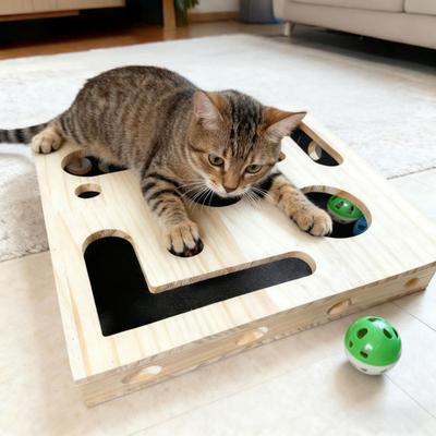 Cat Nail File Box Cat Scratch Puzzle Enrichment Box with Bell Balls Interactive Cat Scratcher Maze Box for Stress-Free Cat Nail Trimming