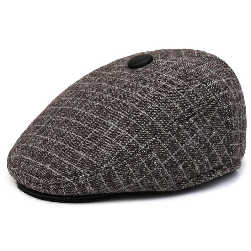 Checkered Men Pattern Duckbill Hat Ear Protection Cotton Cap Headwear Outdoor