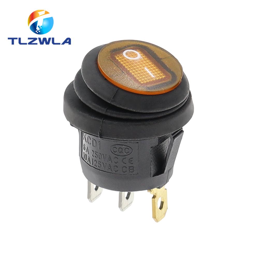 1PCS On Off Waterproof Vehicle Boat Switch Round Switch SPST 3Pin Rocker Switch 6A 10A 250V 125V AC LED