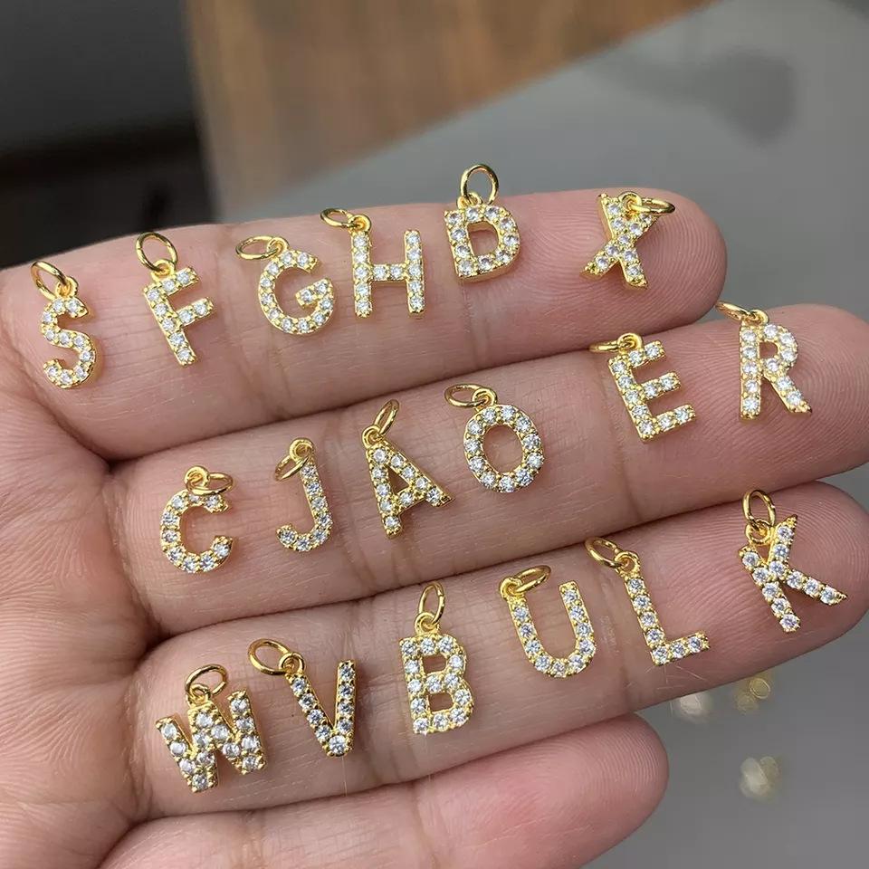 Trendy Gold Color Micro-inserts Zircon Alphabet Charm DIY Making Letter Pendant Necklace Bracelet Accessories Fashion Jewelry