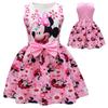 Cute Minnie Mouse Print Girls Sleeveless Dress A-Line Big Pink Bow Flared Skirt Floral Cartoon Kids Princess Sundress for Birthday Party Daily Wear