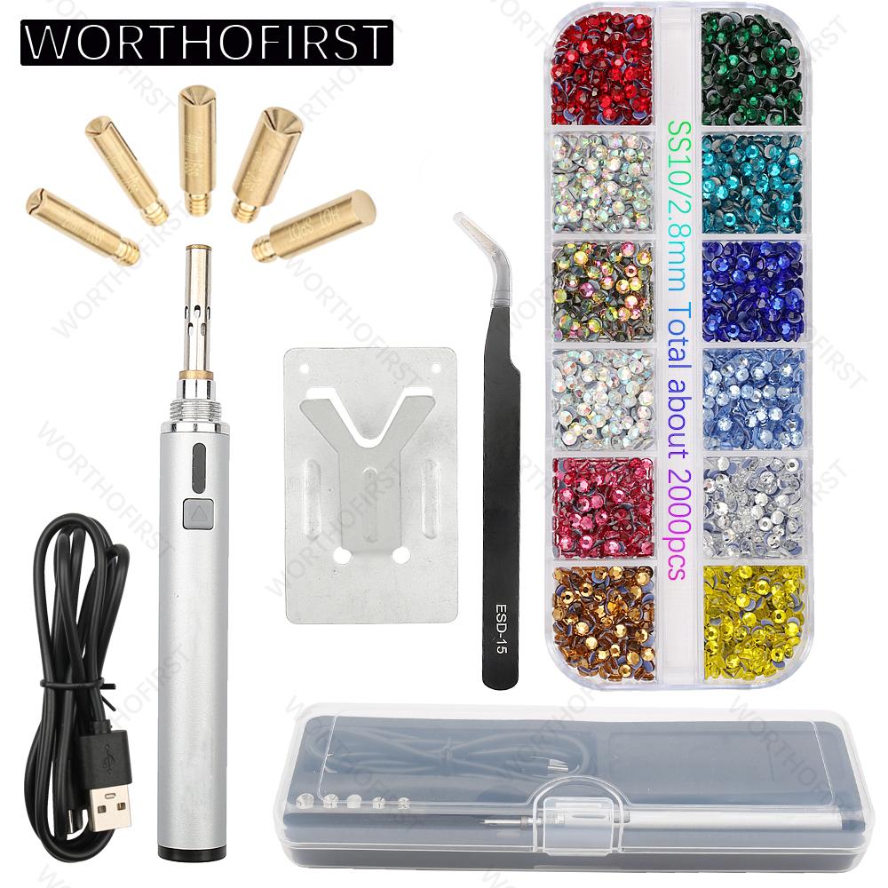 Portable Charger Power Supply Hot-Fix Rhinestones Kit Crystal Hotfix Rhinestone Applicator Iron-on Strass Heat-fix Pen ZDHZ-40-SS10