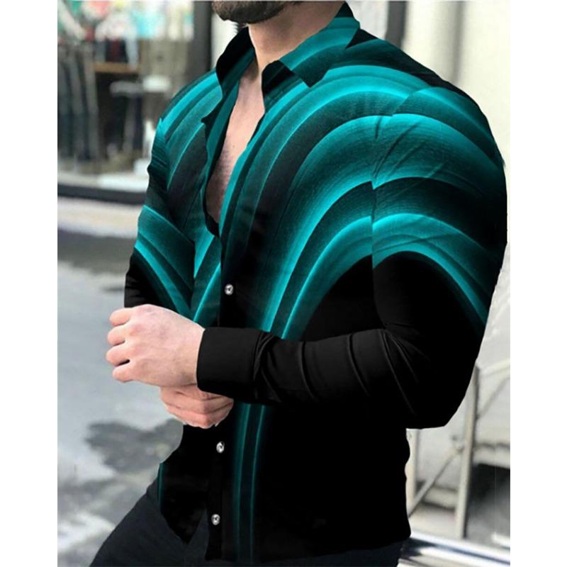 Men's Luxury Social Men's Shirts Lapel Button Shirts Casual Plaid Print Long Sleeve Tops Mens Club Prom Cardigan Tops