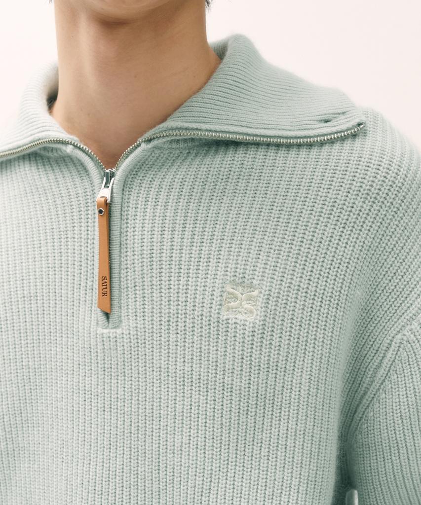 Seteo Button-Up Sailor Half Knit Zip-Up Mint