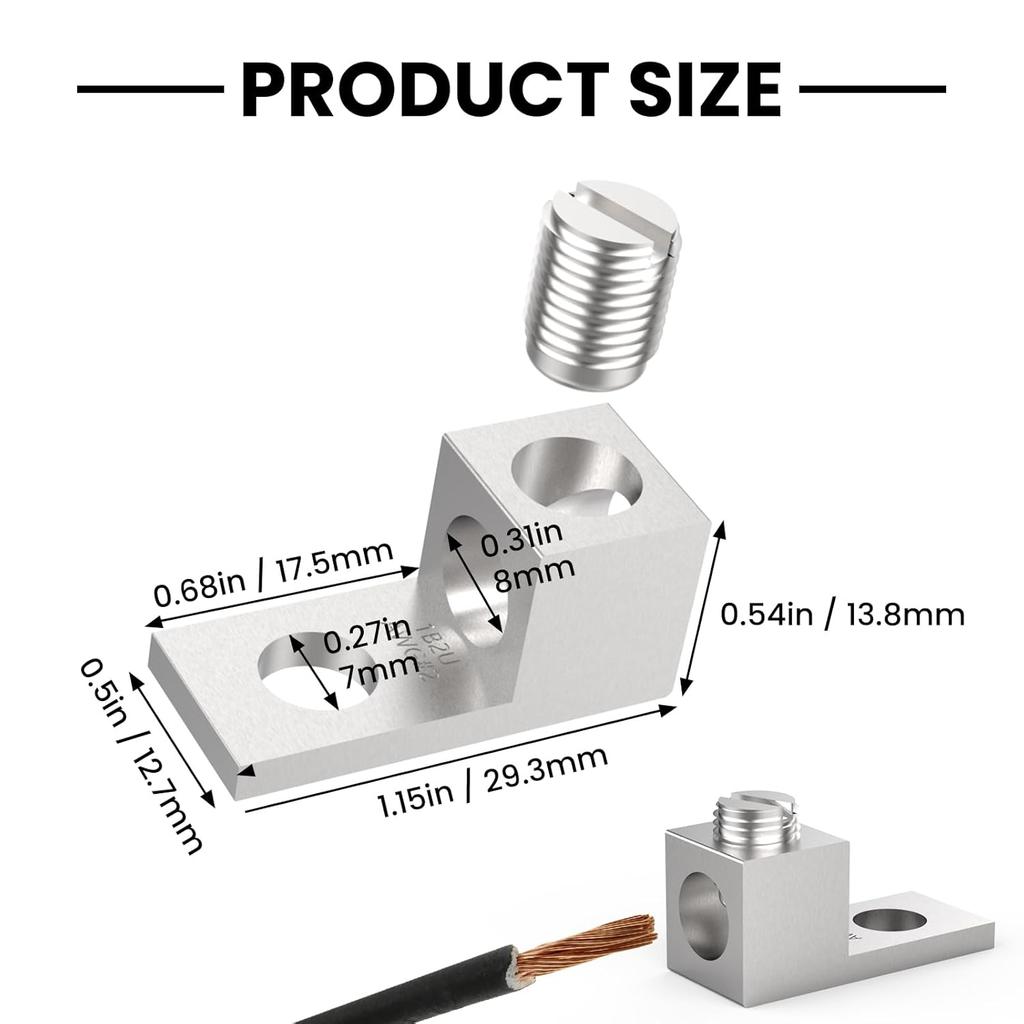 4Pcs Aluminium Mechanical Lugs, 1-Hole Quick Connect Terminal Mechanical Lug 2AWG TA-2 1B2U
